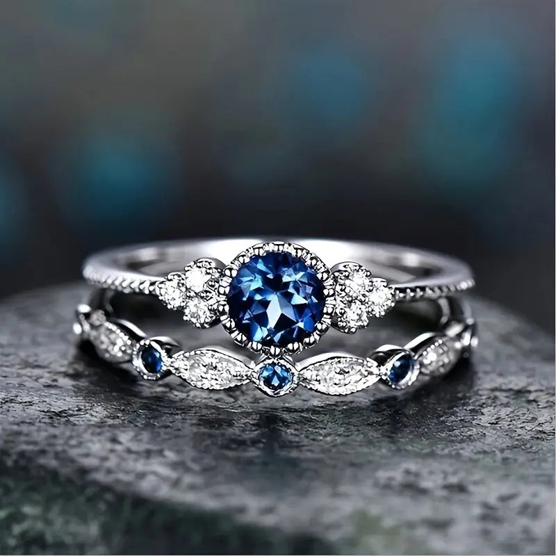 Silver Sapphire Aura Ring