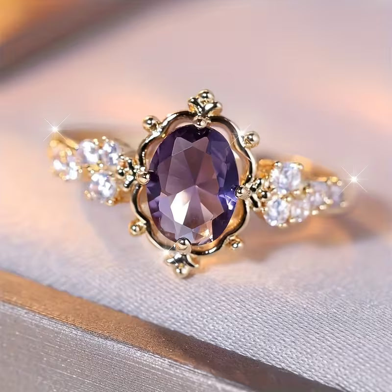 Golden Amethyst Princess Ring