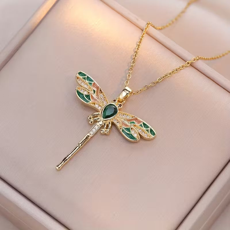Emerald Dragonfly Grace Necklace