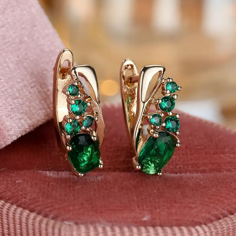 Gold and Emerald Cluster Drop Earrings