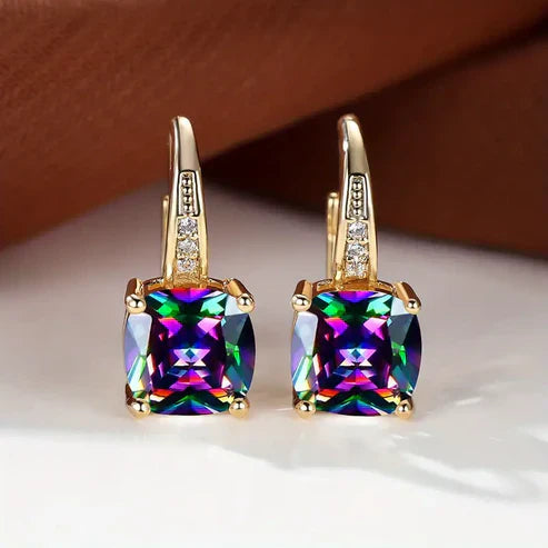 Mystic Sapphire Gemstone Hoop Earrings