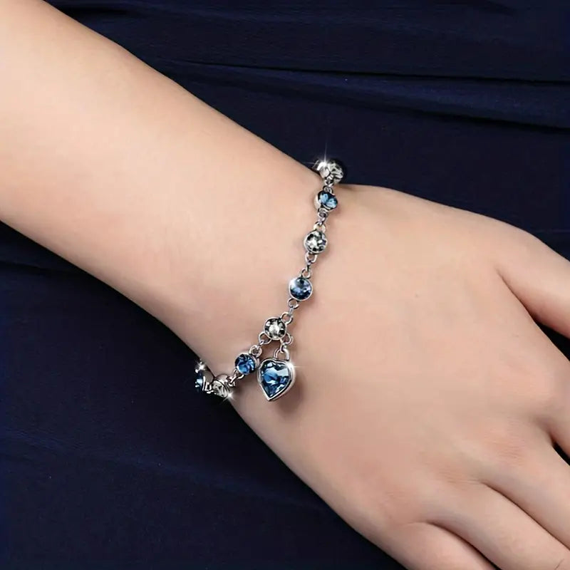 Silver Sapphire Heart Link Bracelet