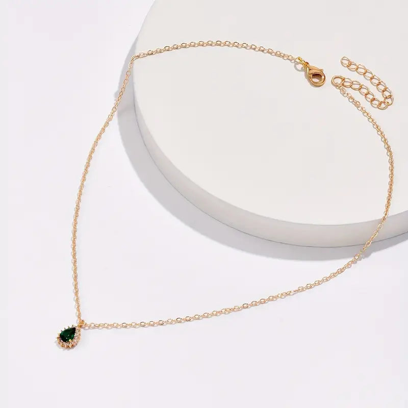 Emerald Teardrop Gold Necklace
