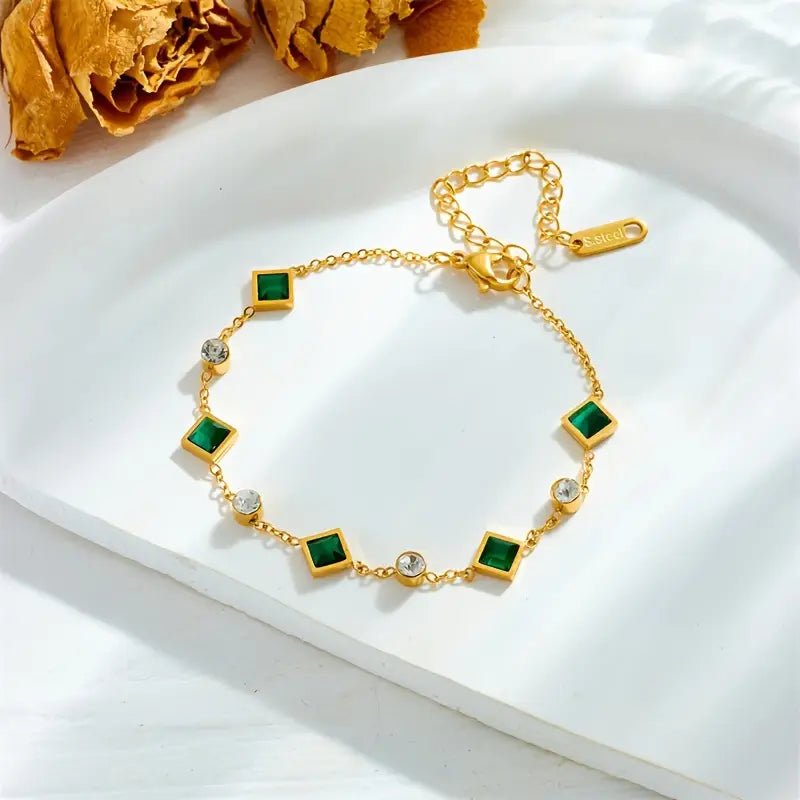 Emerald Gold Station Bracelet