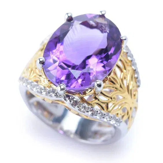 Vintage Lilac Glass Gold & Silver Band Ring
