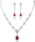 Ruby Halo Jewelry Set: Necklace and Earrings