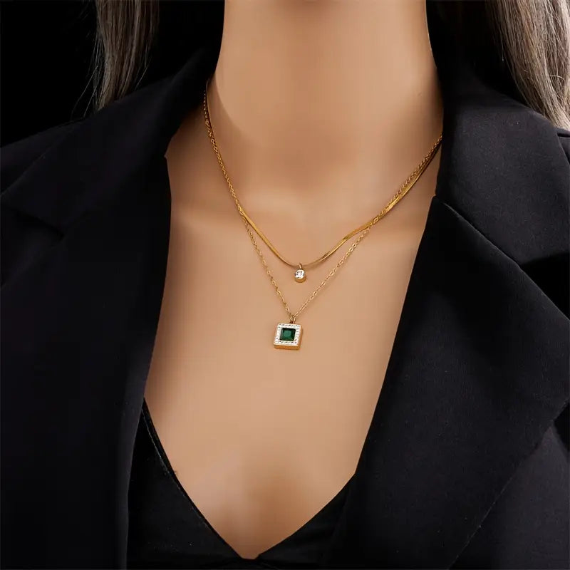 Emerald Gold Layered Necklace