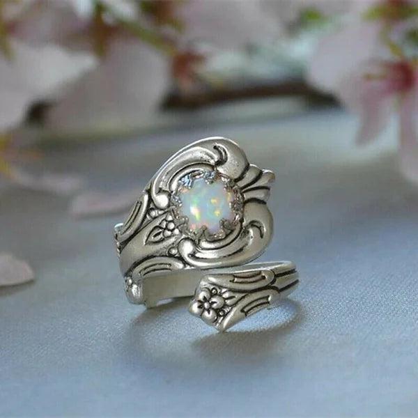 White Opal Spoon-Style Adjustable Ring