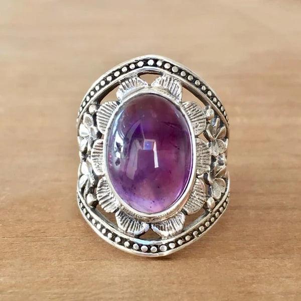 Purple Gemstone Floral Ring