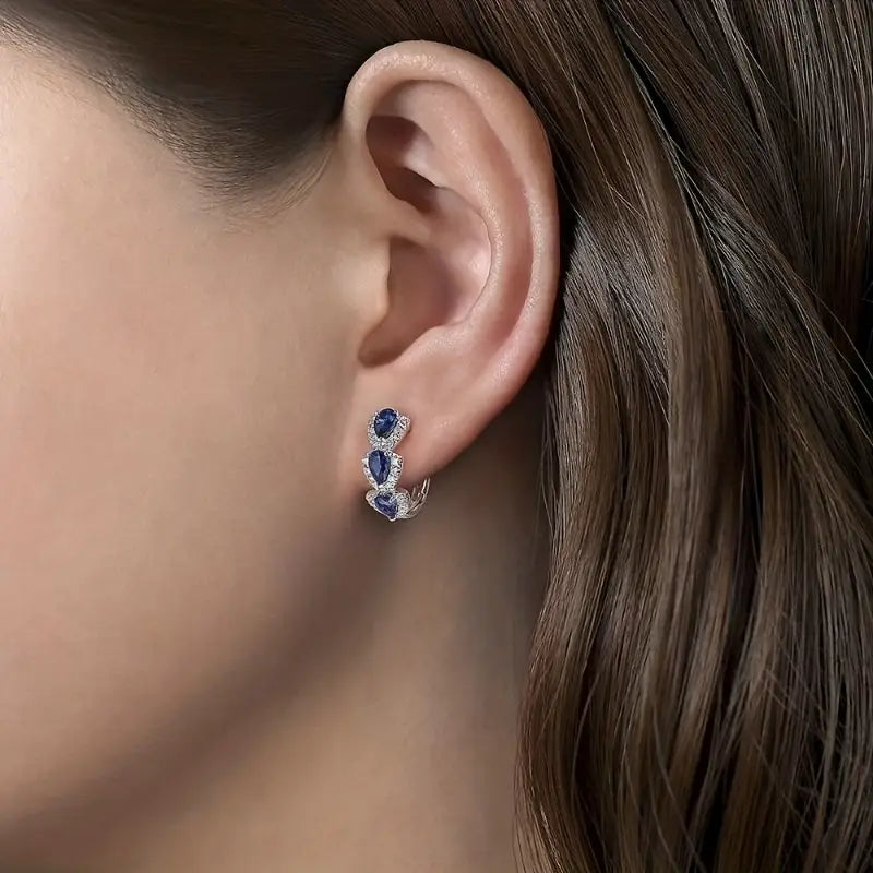 Silver Sapphire Halo Hoop Earrings -> Silver Sapphire Halo Circle Earrings