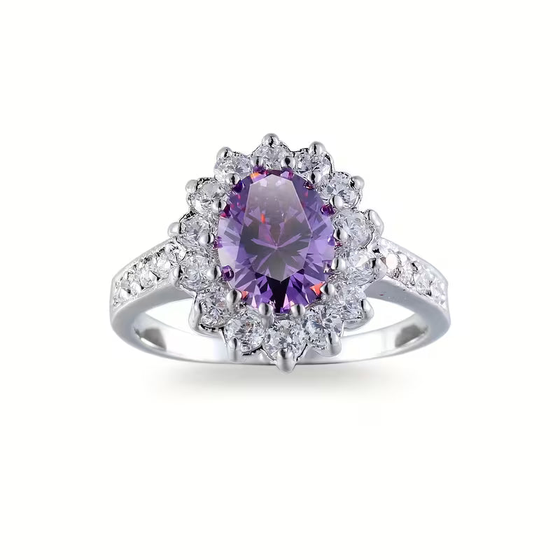 Amethyst Silver Crown Ring
