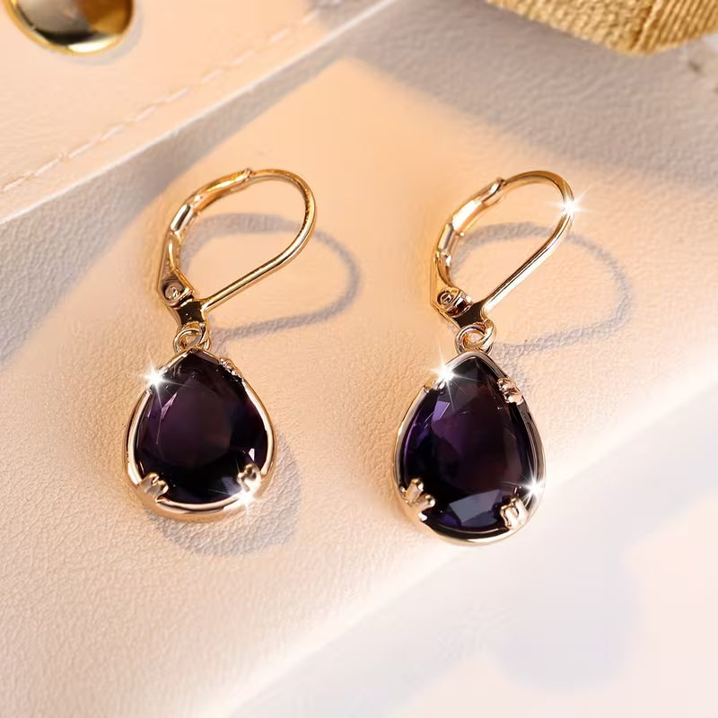 Amethyst Gold Teardrop Earrings