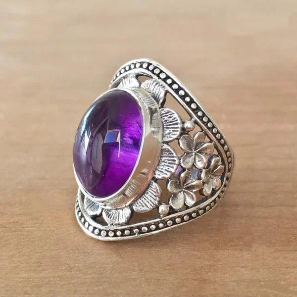 Purple Gemstone Floral Ring