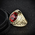 Gold Ruby Inscribed Ring