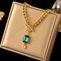 Chunky Chain Green Gem Pendant Necklace