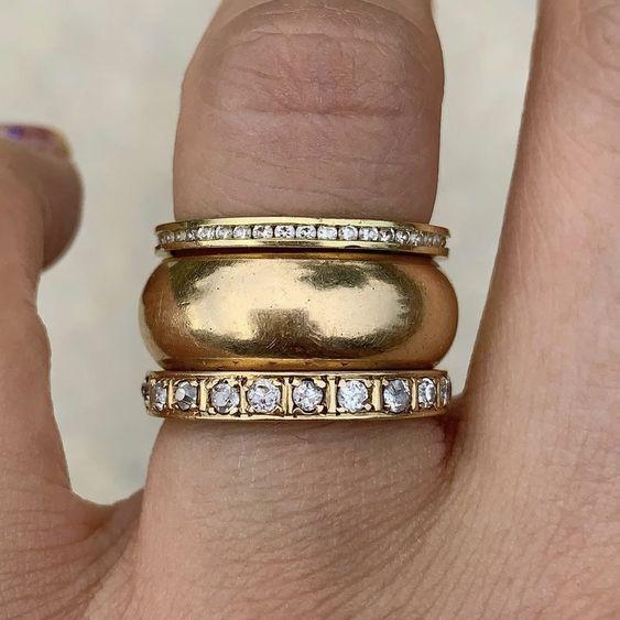 Thicker Gold Ring Set with Vintage Zirconia