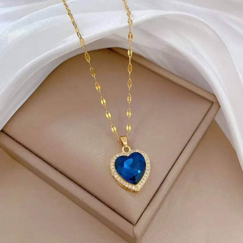 Golden Sapphire Heart Pendant Necklace