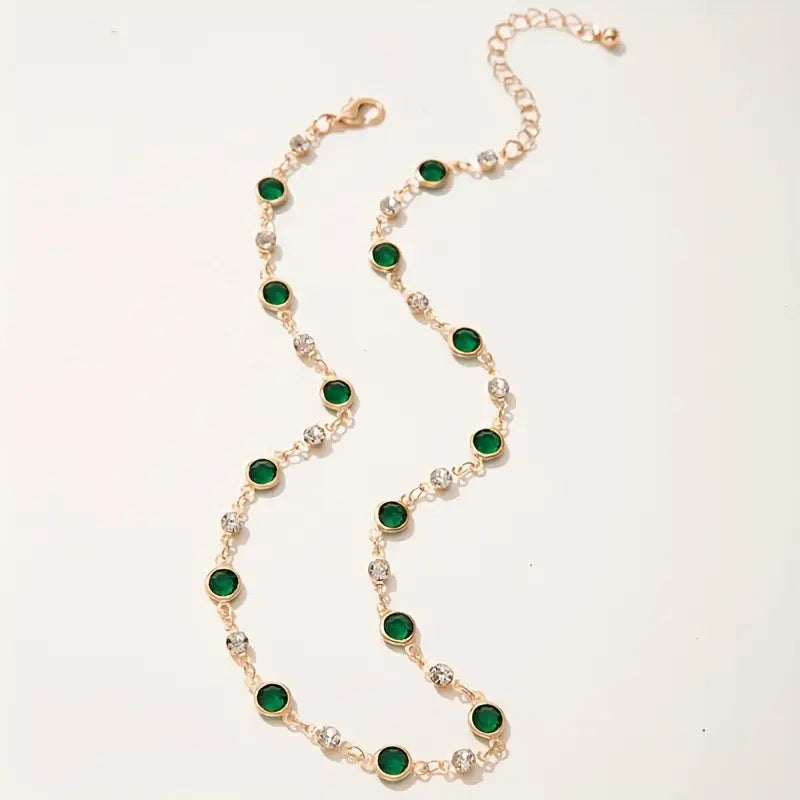 Gold Emerald Station Pendant Necklace