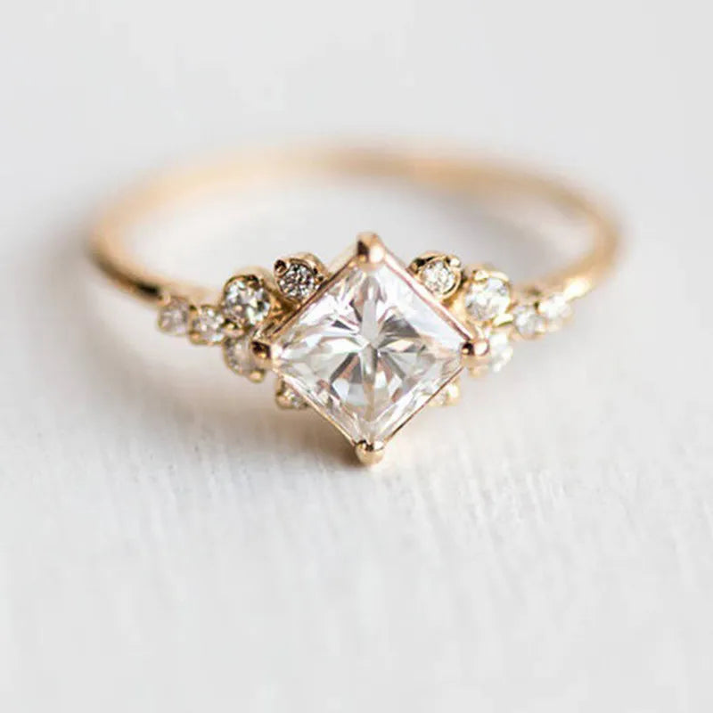 Golden Square Solitaire Ring