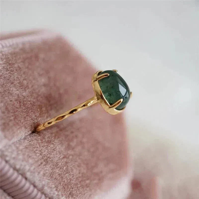 Gold Luxury Ring with Green Water Drop Gemstone