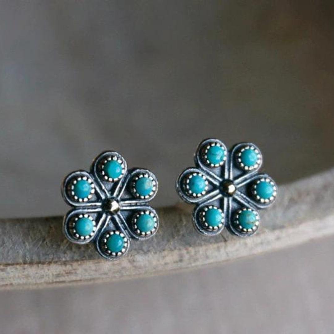 Blue Opal Floral Boho Earrings crafted from Sterling Silver