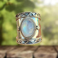 Bohemian Moonstone Ring with Broad Band