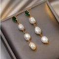 Emerald Pearl Drop Earrings in Gold