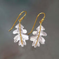 Gold Boho Earrings with White Leaves
