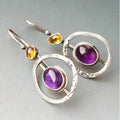 Round Boho Earrings with Amethyst in Sterling Silver