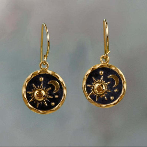 Earrings with Sun and Moon Design in Gold and Silver