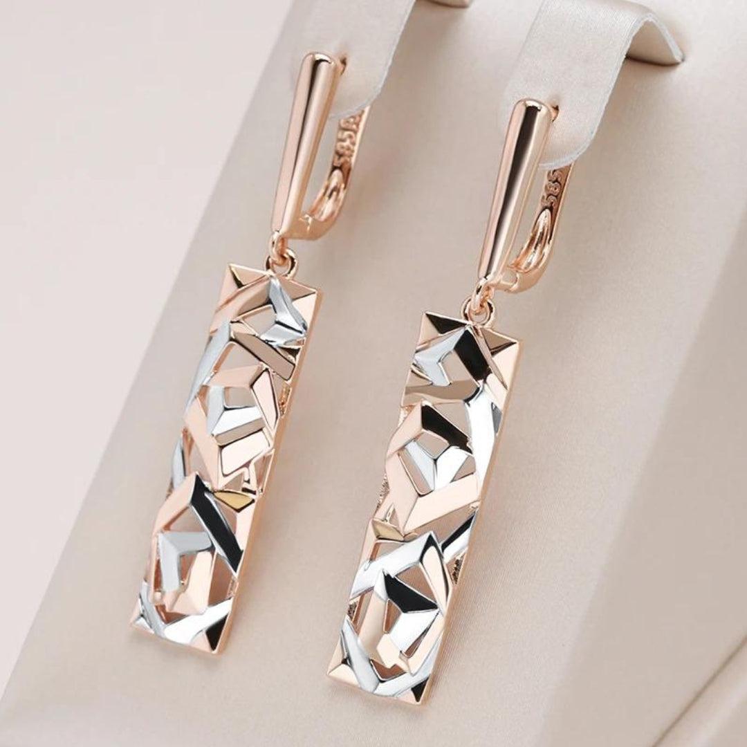 Elegant Rectangular Earrings Crafted from Gold and Silver