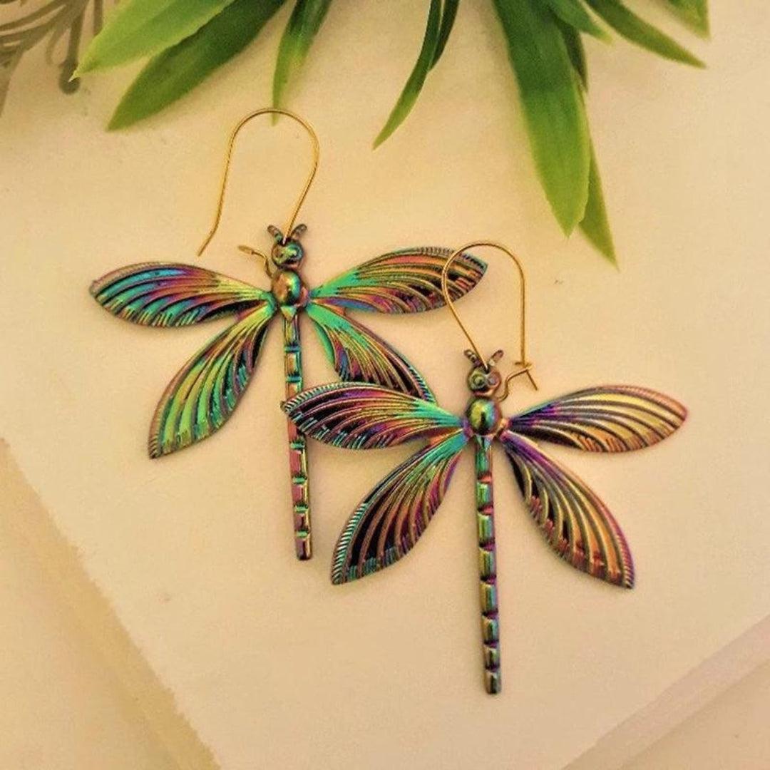 Multicolored Iridescent Dragonfly Earrings