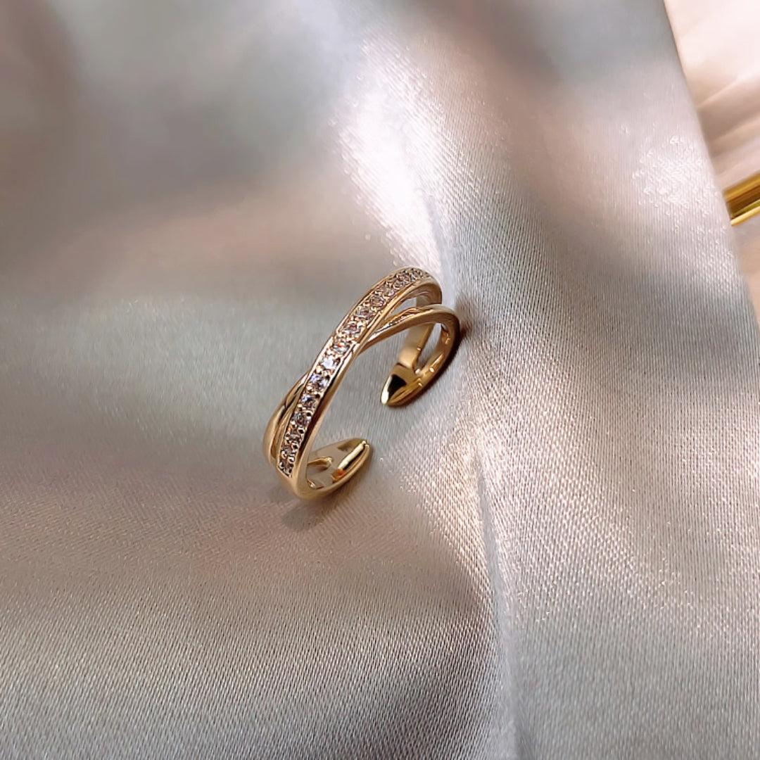 Adjustable Gold Cross Ring with Zirconia