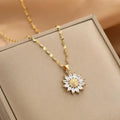 Golden Crystal Sunflower Pendant Necklace