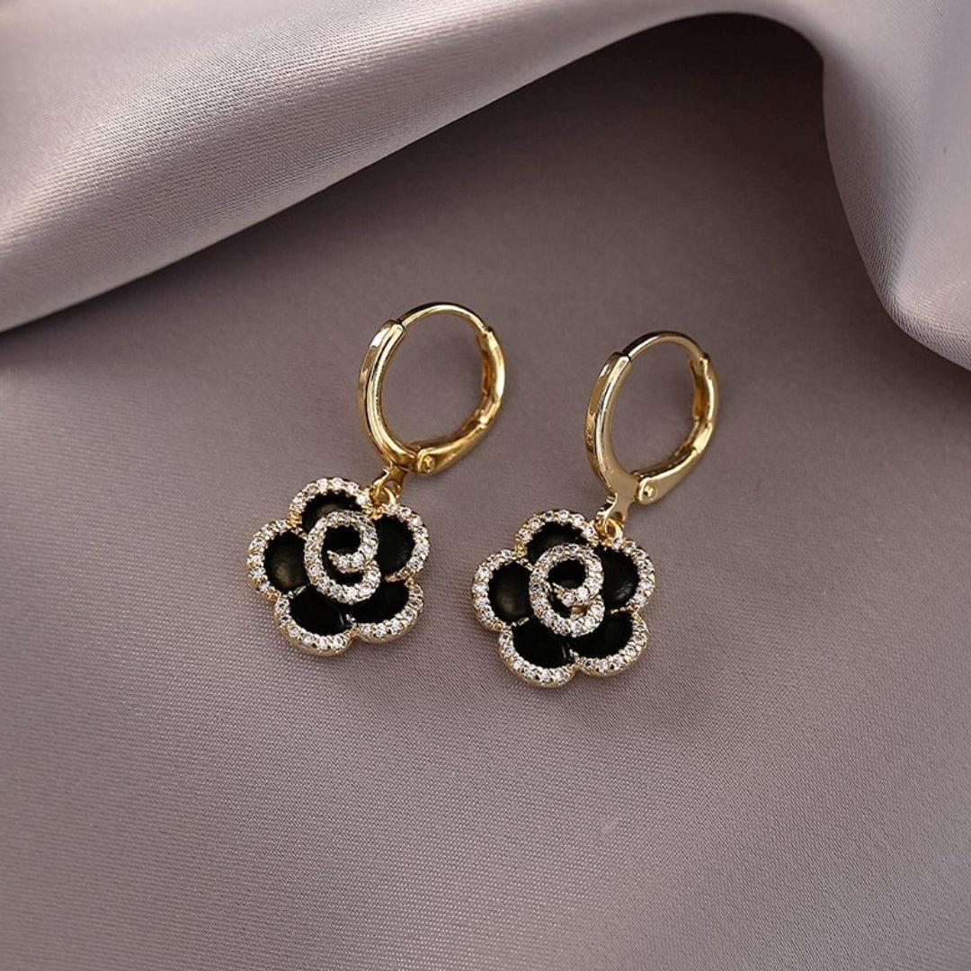 Elegant Black Lotus Earrings.