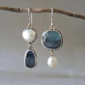 Vintage Blue Natural Stone and Pearl Earrings