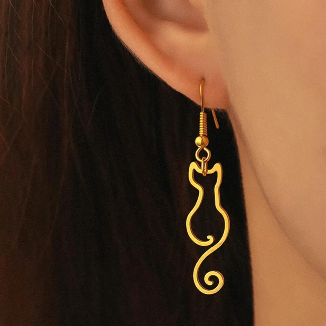 Golden Vintage Feline Earrings