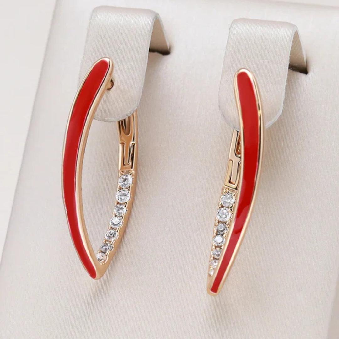 Gold-plated elegant earrings with crimson enamel