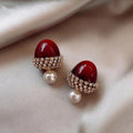 Red Hazelnut and Pearl Earrings