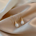 Gold Teardrop Pearl Drops Earrings