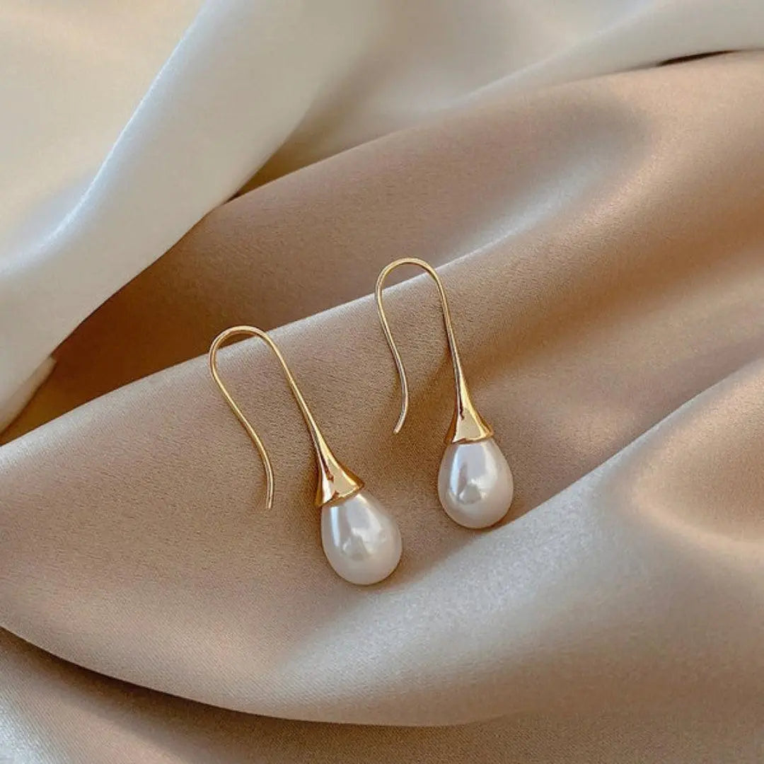 Gold Pearl Dangle Earrings