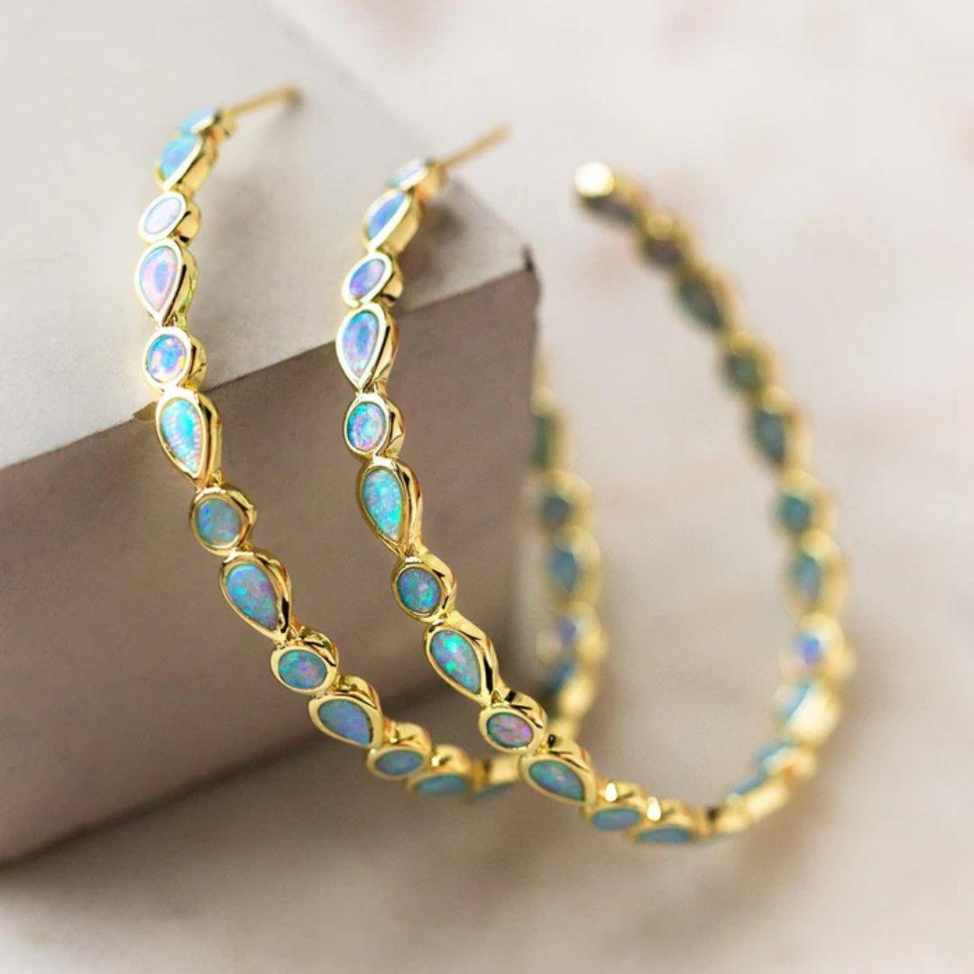 Vintage Blue Opal Gold Ear Jewelry