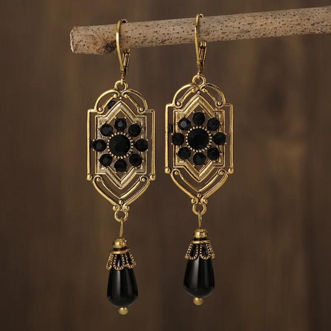 Vintage Black Gold-Plated Drop Earrings