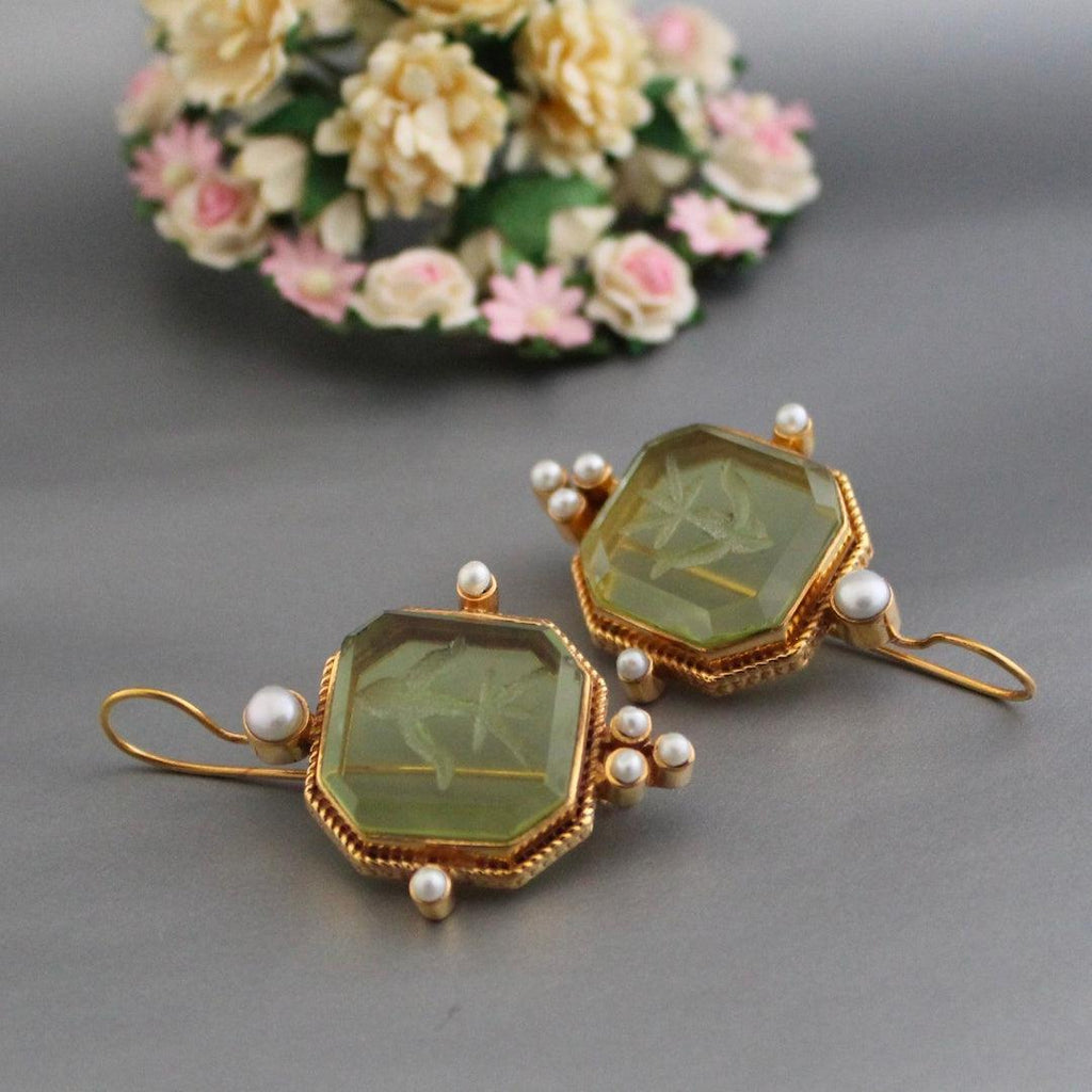 Vintage Green & Pearl Studs