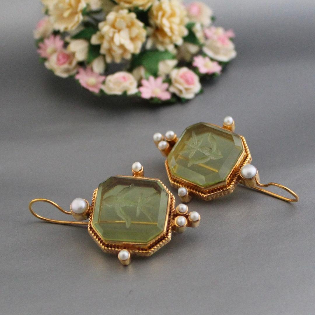 Vintage Green & Pearl Studs