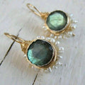 Vintage Green Gemstone Gold Earrings