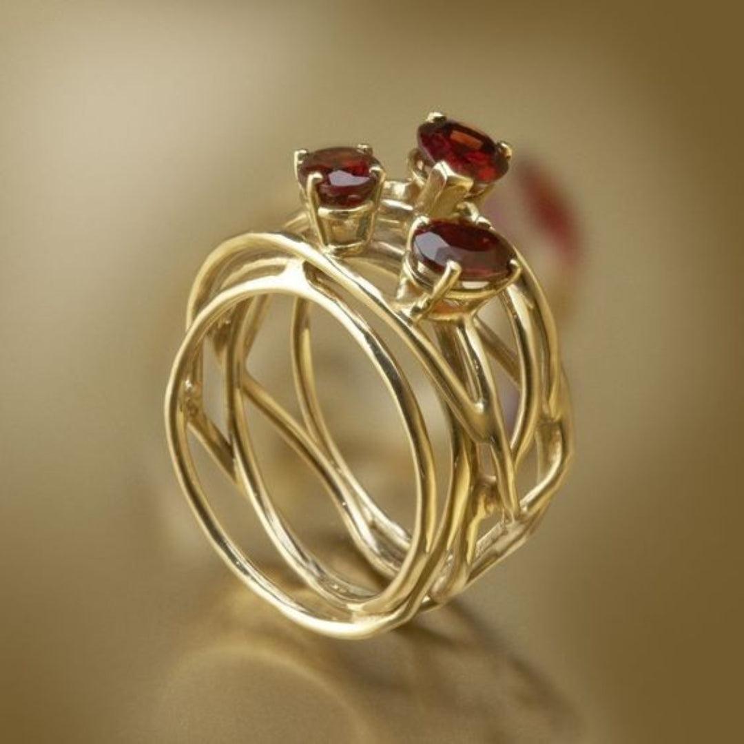 Vintage Red Zirconia Gold Thin Ring