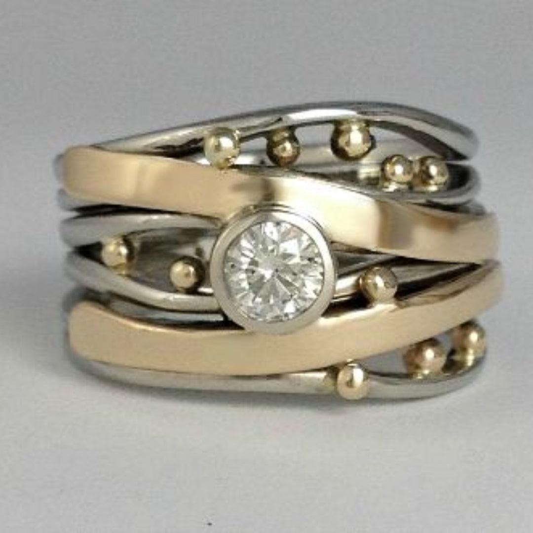 Vintage Gold Inlaid Cubic Zirconia Ring