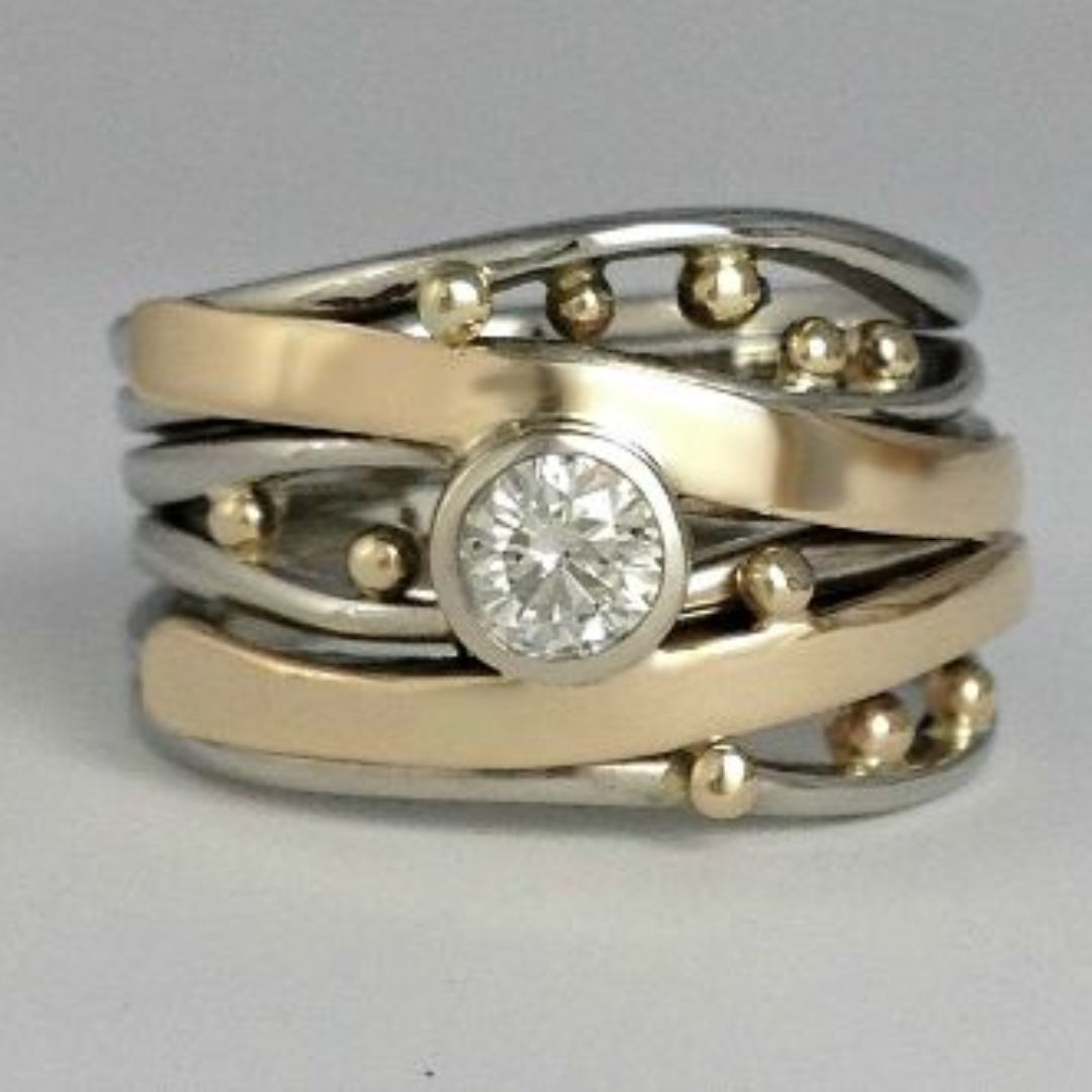 Silver and Gold Bezel Wrapped Ring