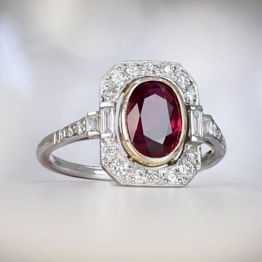 Vintage Silver Ring with Red Zirconia